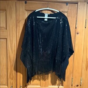 Chico's Black Sequin Fringe Top